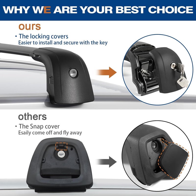 wonderdriver Roof Rack Cross Bars 220lbs Compatible with Volkswagen VW ID4 ID.4 2021-2026, Lockable Heavy Duty Aluminum Roof Rails Crossbars Cargo Canoe Black Rooftop Cargo Carrier. - Image 5